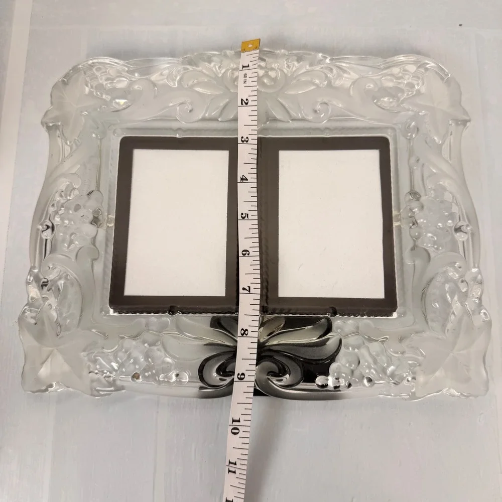 Mikasa Crystal Floral/Grapes Picture Frame Duet Double Photos Vintage Tabletop